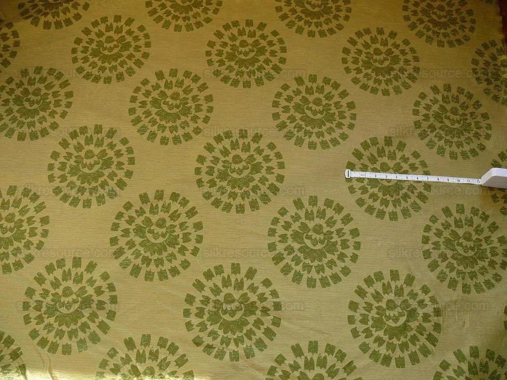 100% Silk Damask Large Modern Pinwheel "thyme" Green Beige Mid-Century Century Bty