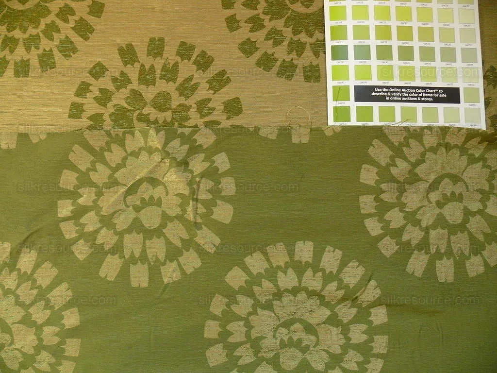 100% Silk Damask Large Modern Pinwheel "thyme" Green Beige Mid-Century Century Bty