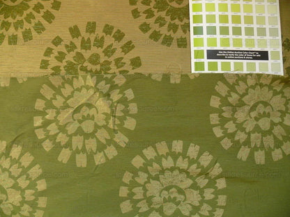 100% Silk Damask Large Modern Pinwheel "thyme" Green Beige Mid-Century Century Bty