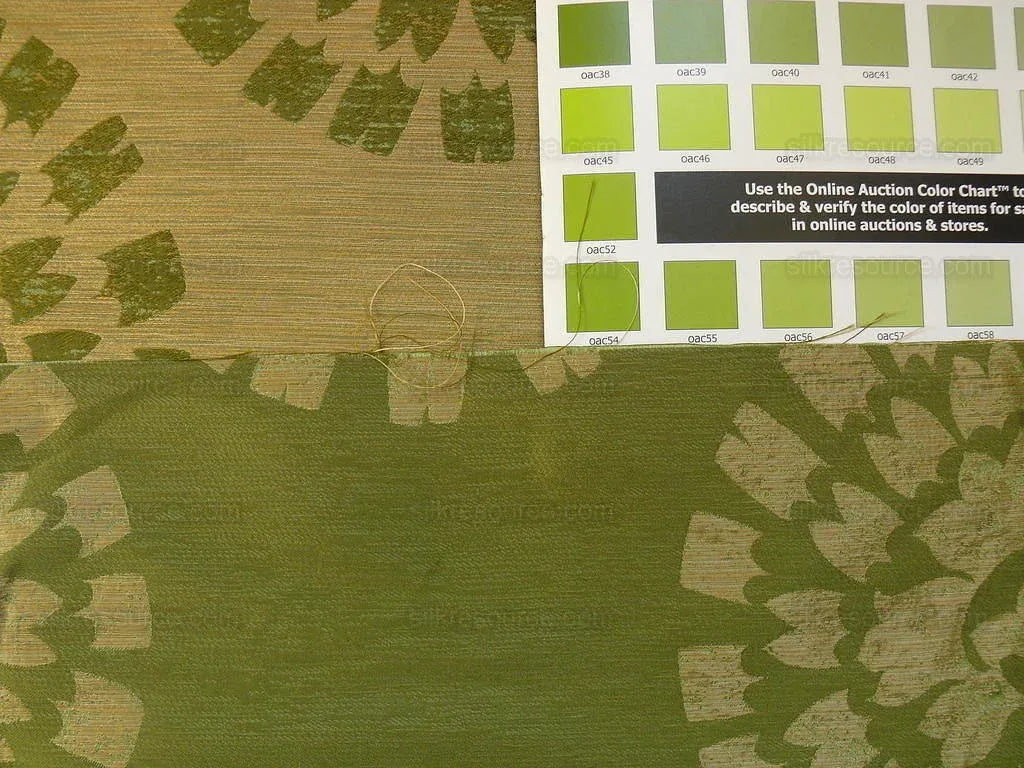 100% Silk Damask Large Modern Pinwheel "thyme" Green Beige Mid-Century Century Bty