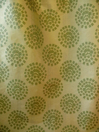 100% Silk Damask Large Modern Pinwheel "thyme" Green Beige Mid-Century Century Bty