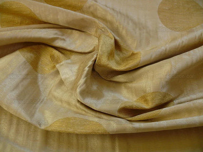 100% Silk Damask Moon In Bamboo "cream" Ecru Beige Gold