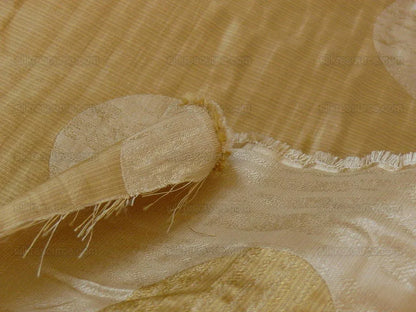 100% Silk Damask Moon In Bamboo "cream" Ecru Beige Gold