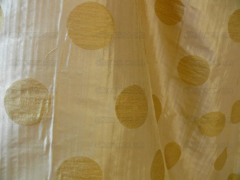 100% Silk Damask Moon In Bamboo "cream" Ecru Beige Gold