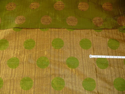 by yard 100% Silk Damask Moon In Bamboo "evergreen" Gold Green