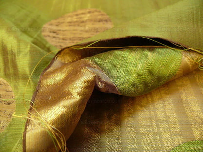 by yard 100% Silk Damask Moon In Bamboo "evergreen" Gold Green