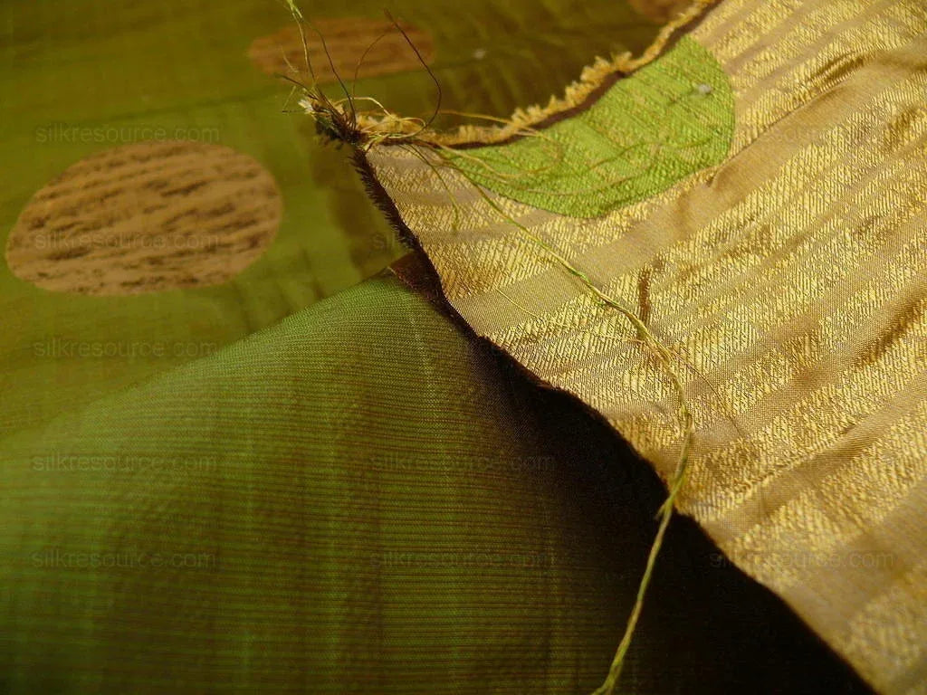 by yard 100% Silk Damask Moon In Bamboo "evergreen" Gold Green