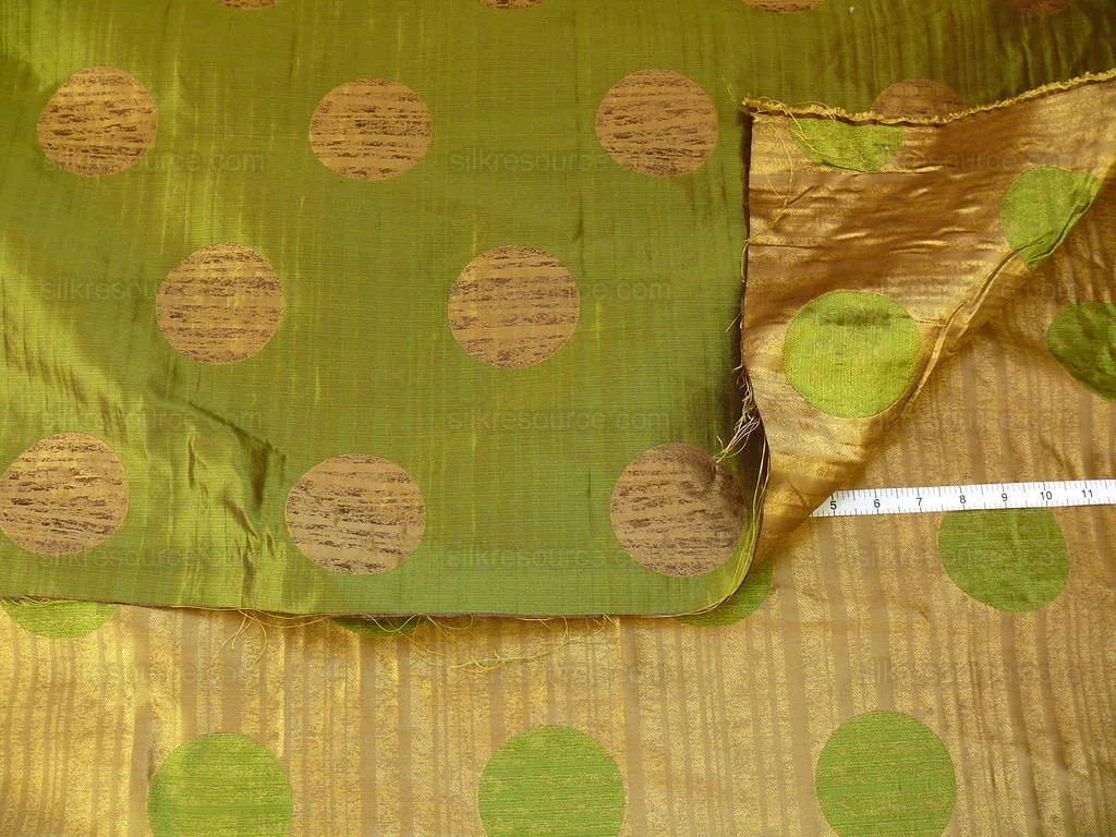 by yard 100% Silk Damask Moon In Bamboo "evergreen" Gold Green