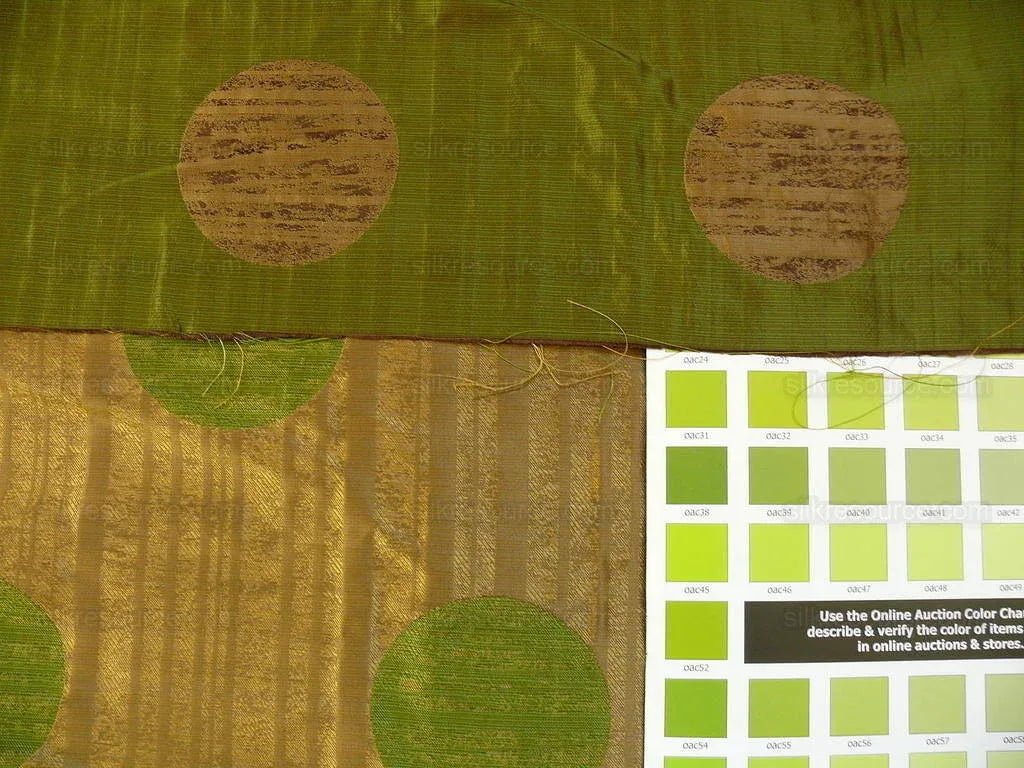 by yard 100% Silk Damask Moon In Bamboo "evergreen" Gold Green