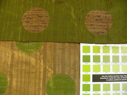 by yard 100% Silk Damask Moon In Bamboo "evergreen" Gold Green