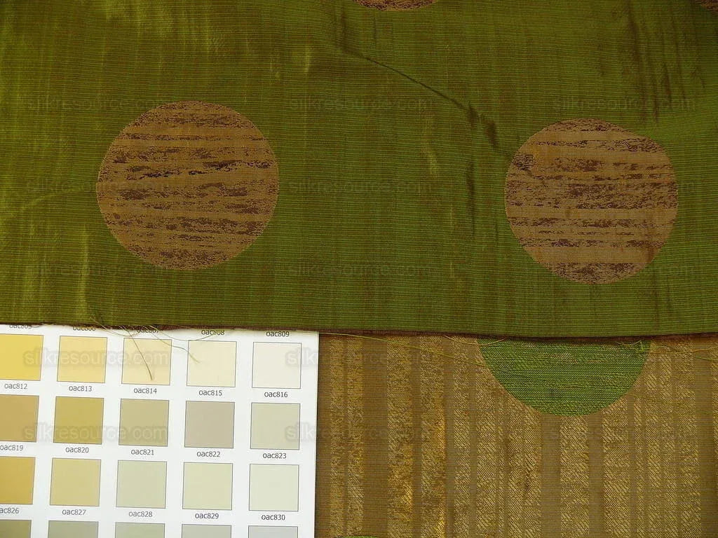 by yard 100% Silk Damask Moon In Bamboo "evergreen" Gold Green