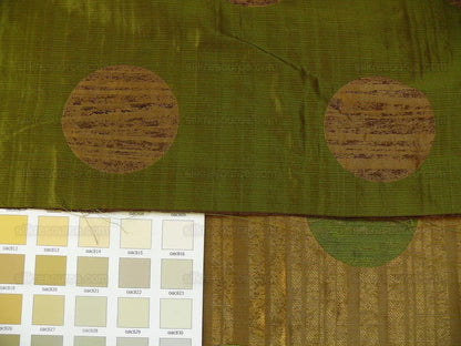 by yard 100% Silk Damask Moon In Bamboo "evergreen" Gold Green