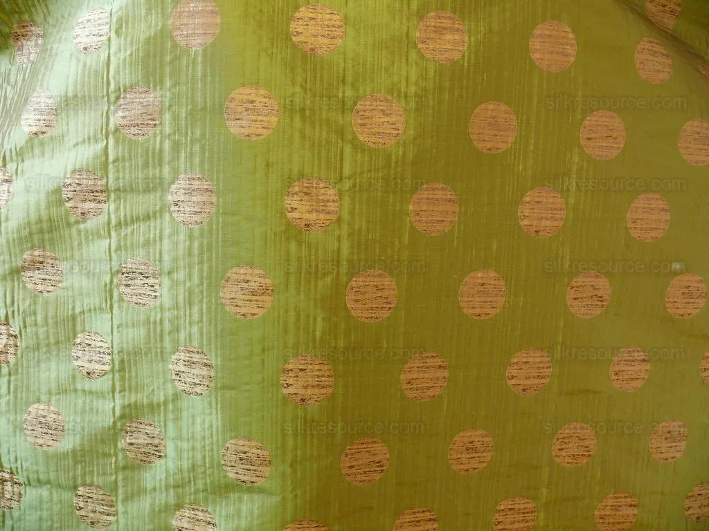 by yard 100% Silk Damask Moon In Bamboo "evergreen" Gold Green