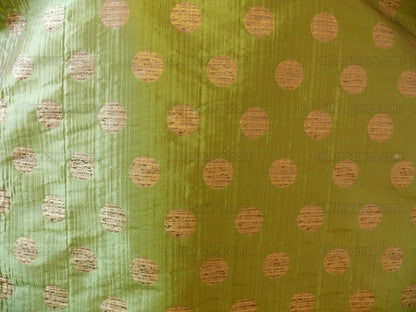 by yard 100% Silk Damask Moon In Bamboo "evergreen" Gold Green