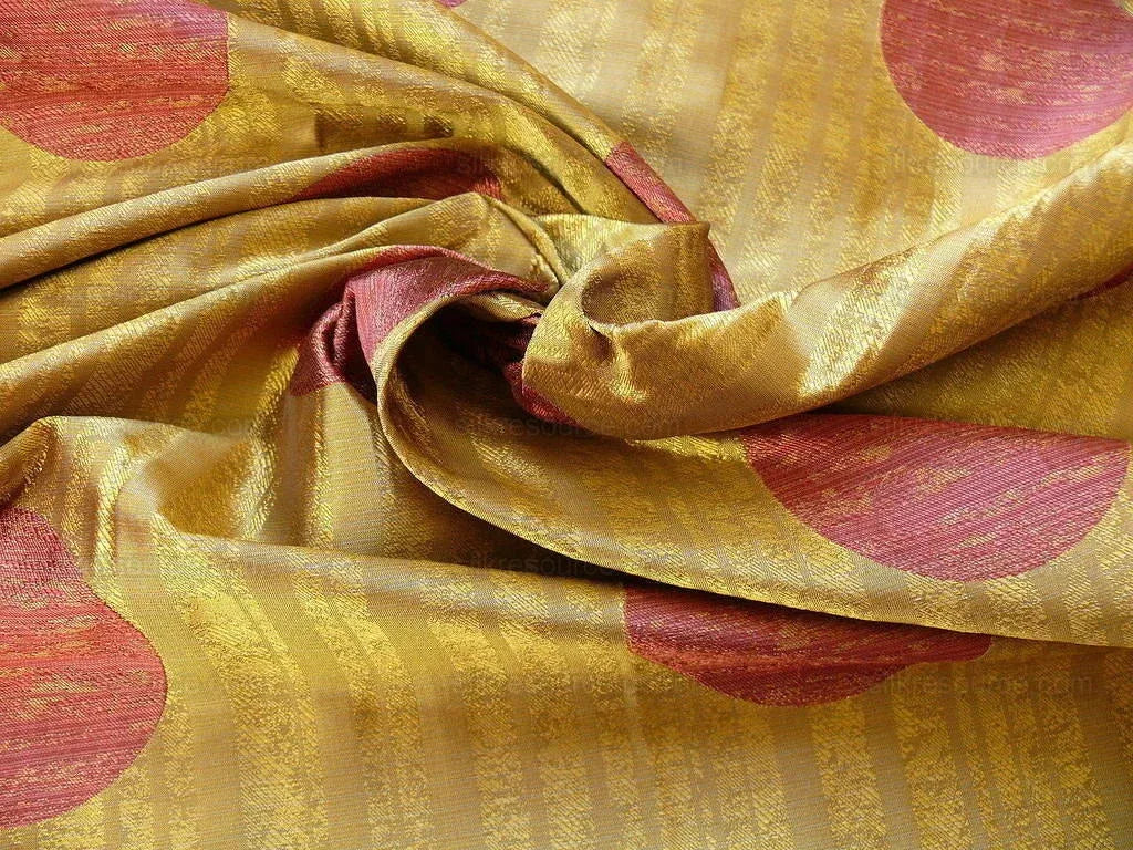 By Yard 100% Silk Damask Moon In Bamboo "wine" Magenta Pink Gold