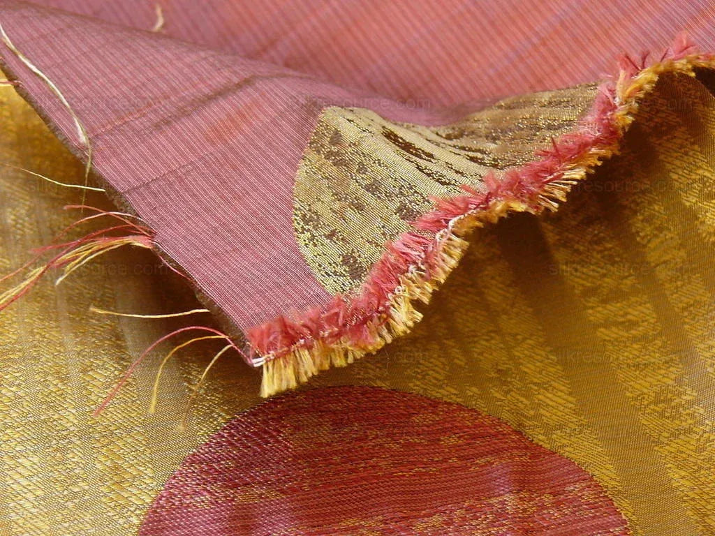 By Yard 100% Silk Damask Moon In Bamboo "wine" Magenta Pink Gold