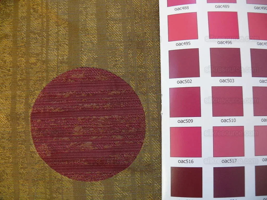 By Yard 100% Silk Damask Moon In Bamboo "wine" Magenta Pink Gold