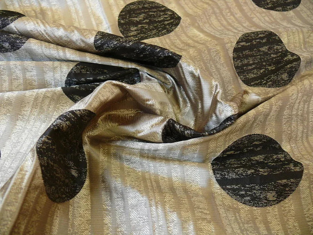 By Yd 100% Silk Damask Moon In Bamboo "moonscape" Black Silver Brown