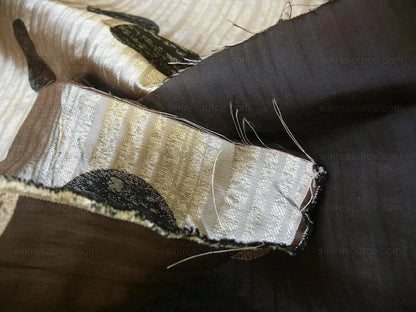 By Yd 100% Silk Damask Moon In Bamboo "moonscape" Black Silver Brown