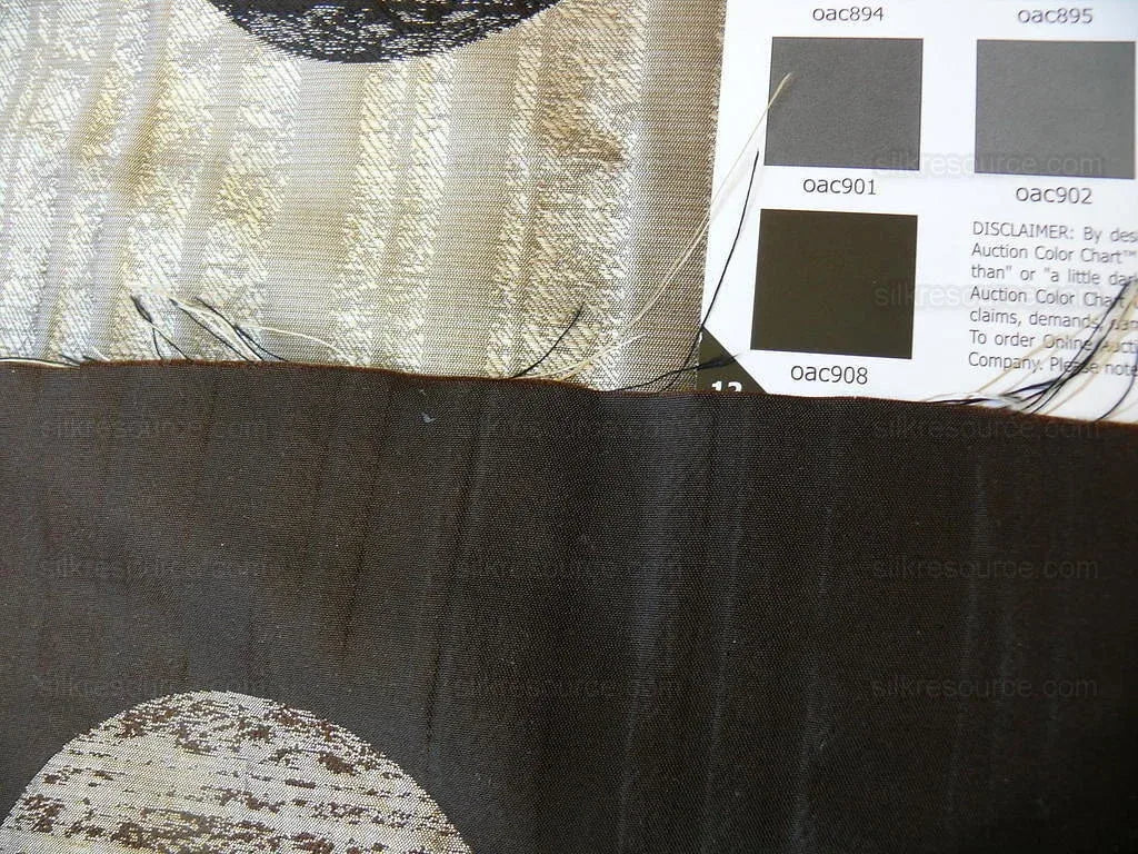 By Yd 100% Silk Damask Moon In Bamboo "moonscape" Black Silver Brown