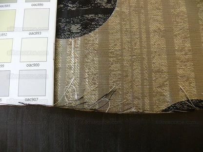 By Yd 100% Silk Damask Moon In Bamboo "moonscape" Black Silver Brown