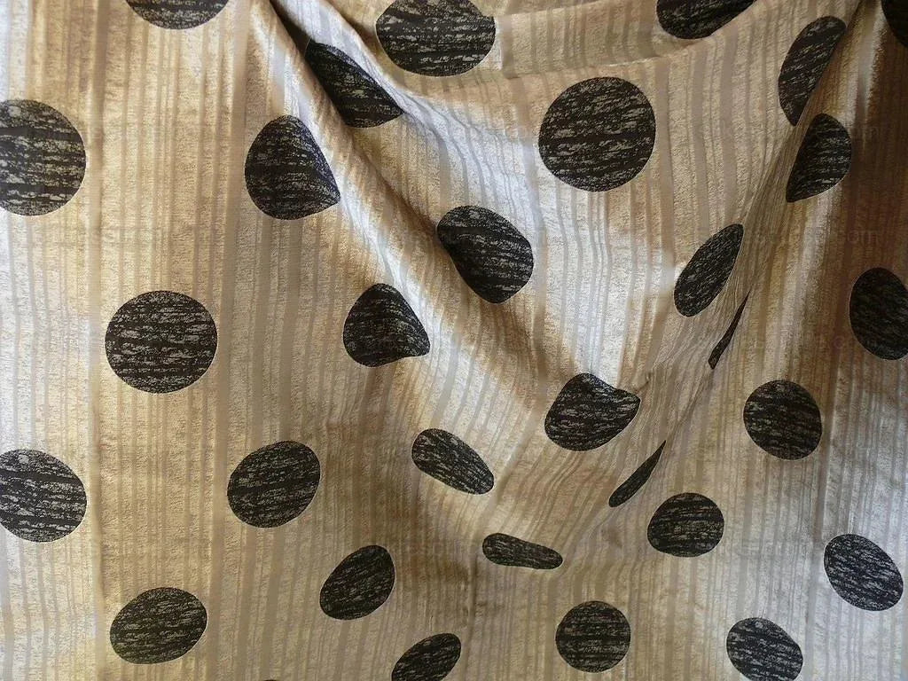 By Yd 100% Silk Damask Moon In Bamboo "moonscape" Black Silver Brown