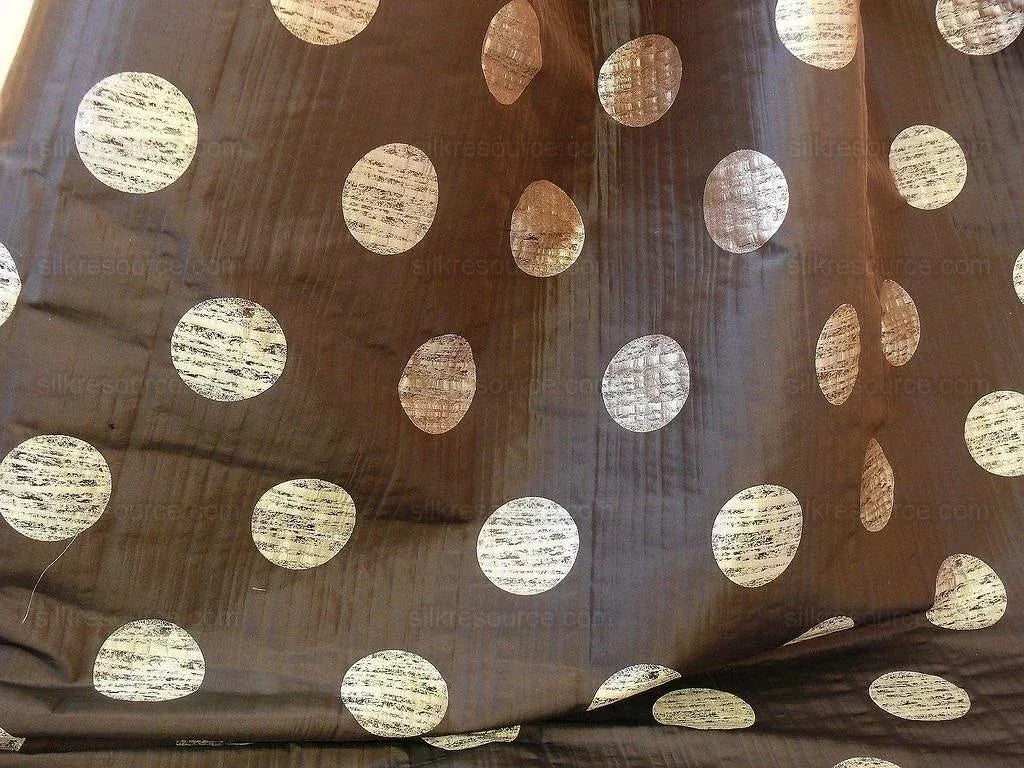 By Yd 100% Silk Damask Moon In Bamboo "moonscape" Black Silver Brown