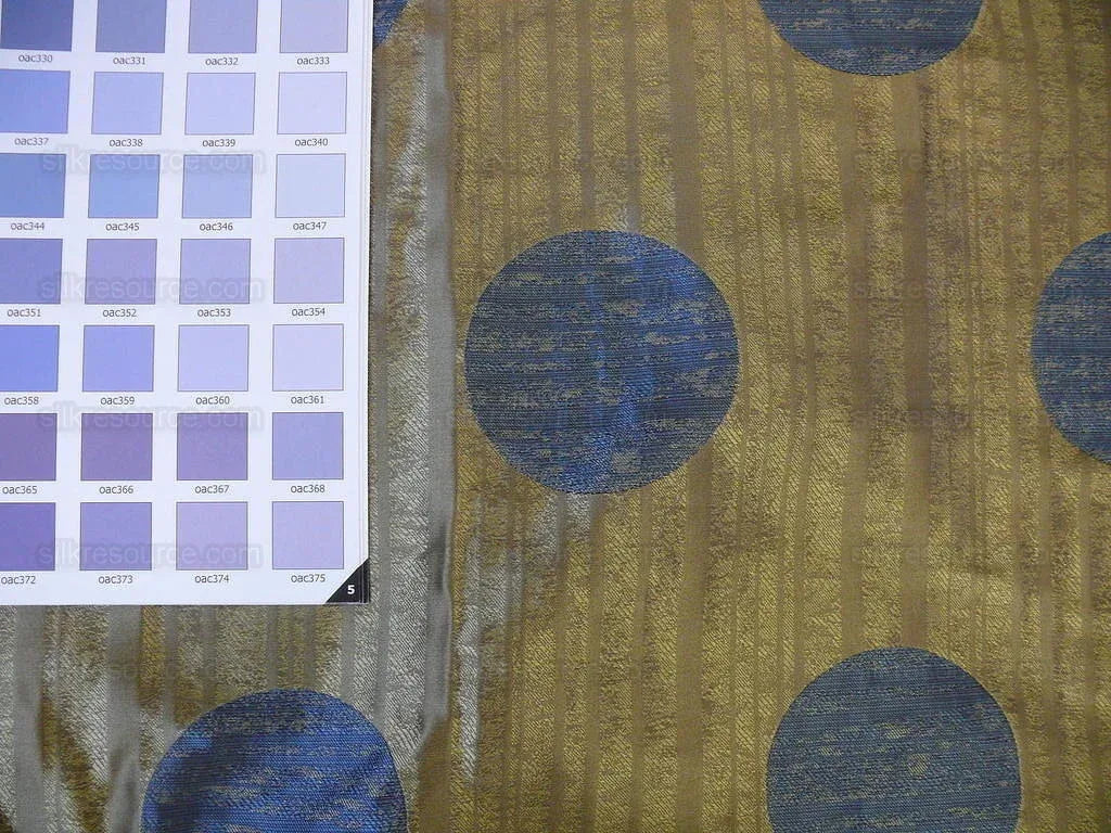 By Yd 100% Silk Damask Moon In Bamboo "twilight" Blue Gold