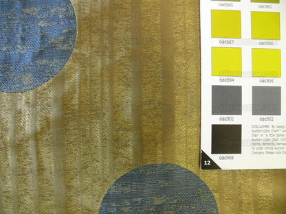 By Yd 100% Silk Damask Moon In Bamboo "twilight" Blue Gold