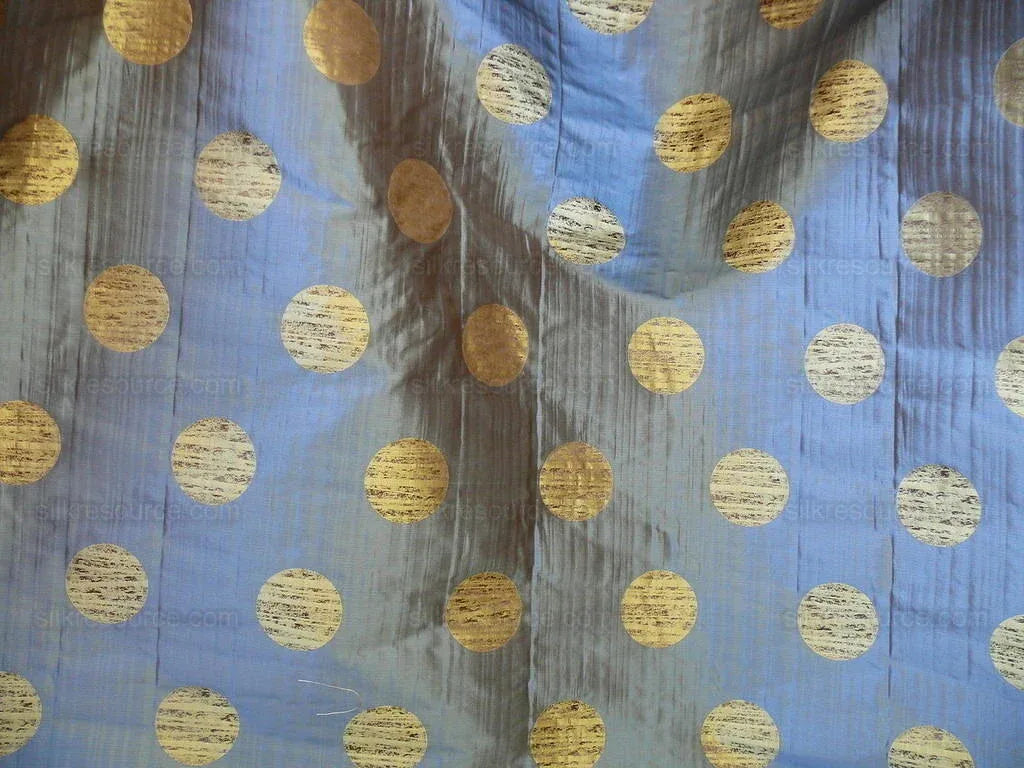 By Yd 100% Silk Damask Moon In Bamboo "twilight" Blue Gold