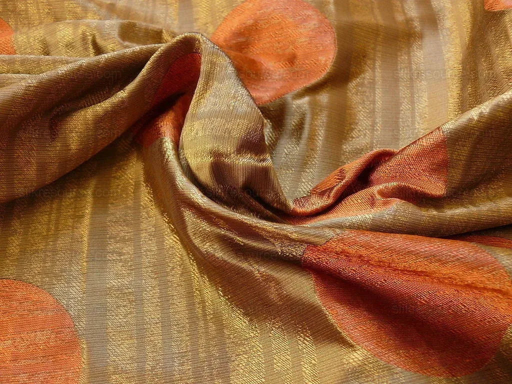 By yard 100% Silk Damask Moon In Bamboo Grove "coral" Orange Pink Gold Mid-century MSRP USD 285
