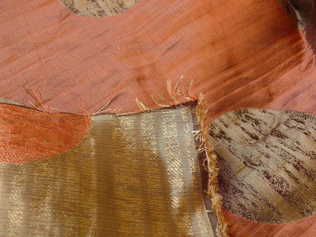 By yard 100% Silk Damask Moon In Bamboo Grove "coral" Orange Pink Gold Mid-century MSRP USD 285