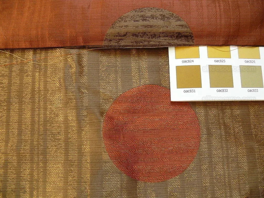 By yard 100% Silk Damask Moon In Bamboo Grove "coral" Orange Pink Gold Mid-century MSRP USD 285