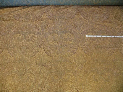 by yard Levant 100% Silk Fine Line Damask Lampas Paisley "dusk" Blue Brown Large Medallion Reversible