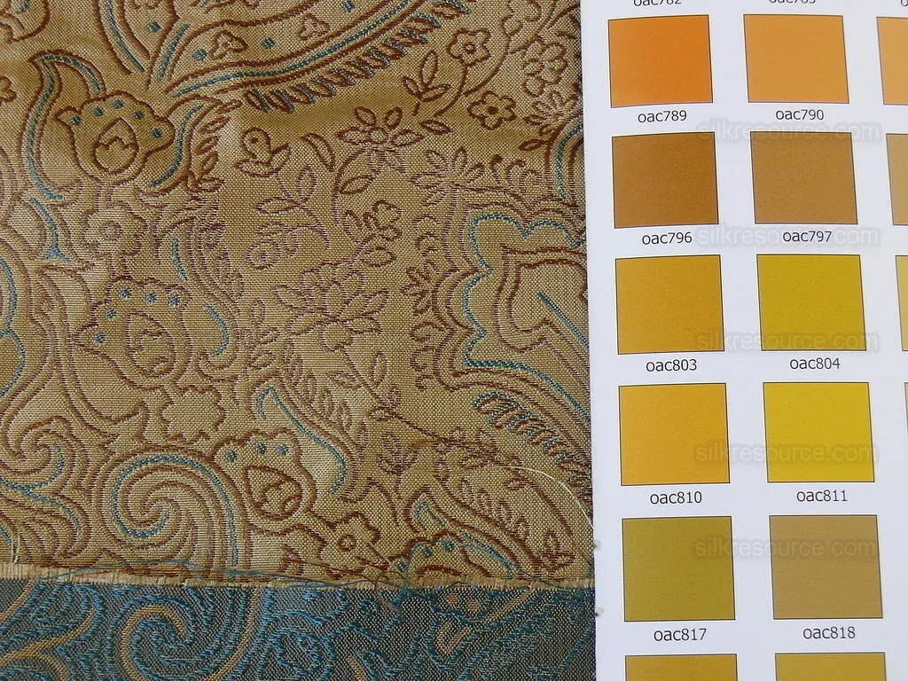 by yard Levant 100% Silk Fine Line Damask Lampas Paisley "dusk" Blue Brown Large Medallion Reversible