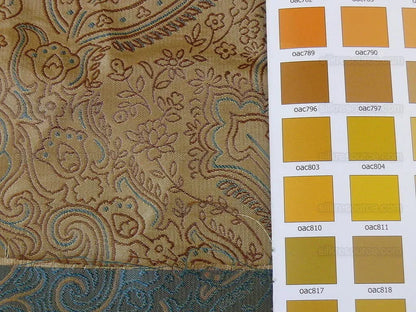 by yard Levant 100% Silk Fine Line Damask Lampas Paisley "dusk" Blue Brown Large Medallion Reversible