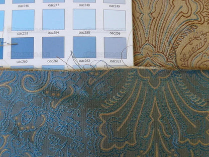 by yard Levant 100% Silk Fine Line Damask Lampas Paisley "dusk" Blue Brown Large Medallion Reversible