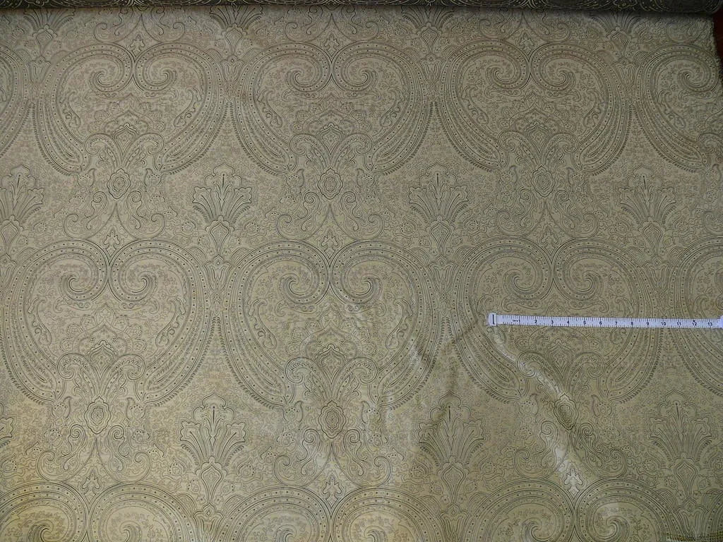 by yard Levant 100% Silk Fine Line Damask Lampas Paisley "crystal" Black Brown Large Medallion Reversible