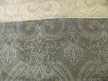 by yard Levant 100% Silk Fine Line Damask Lampas Paisley "crystal" Black Brown Large Medallion Reversible