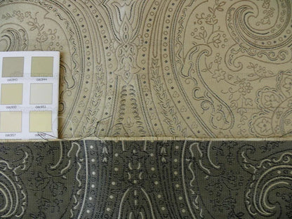 by yard Levant 100% Silk Fine Line Damask Lampas Paisley "crystal" Black Brown Large Medallion Reversible