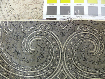 by yard Levant 100% Silk Fine Line Damask Lampas Paisley "crystal" Black Brown Large Medallion Reversible