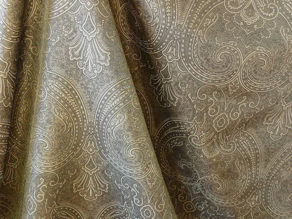 by yard Levant 100% Silk Fine Line Damask Lampas Paisley "crystal" Black Brown Large Medallion Reversible