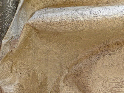 by yard Levant 100% Silk Fine Line Damask Lampas Paisley "crystal" Black Brown Large Medallion Reversible
