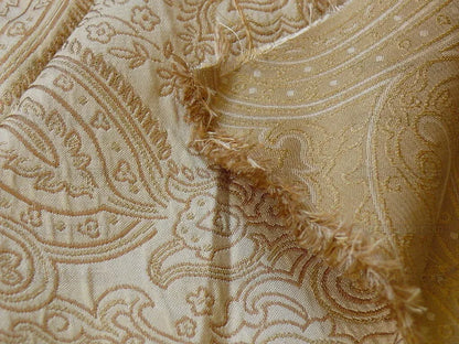 by yard Levant 100% Silk Fine Line Damask Lampas Paisley "linen" Khaki Brown Gold Large Medallion Reversible
