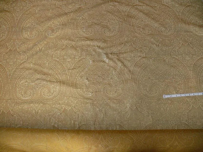 by yard Levant 100% Silk Fine Line Damask Lampas Paisley "linen" Khaki Brown Gold Large Medallion Reversible