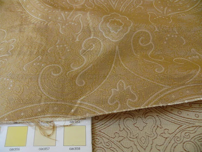 by yard Levant 100% Silk Fine Line Damask Lampas Paisley "linen" Khaki Brown Gold Large Medallion Reversible