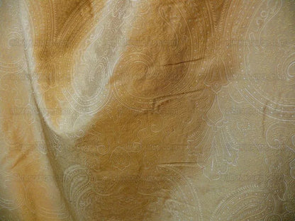 by yard Levant 100% Silk Fine Line Damask Lampas Paisley "linen" Khaki Brown Gold Large Medallion Reversible