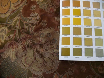 by yard 100% Silk Lampas Art Deco Flower Paisley "loden" Brown