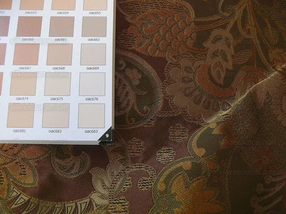 by yard 100% Silk Lampas Art Deco Flower Paisley "loden" Brown