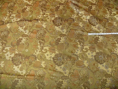 by yard 100% Silk Lampas Art Deco Flower Paisley "verbena" Tan